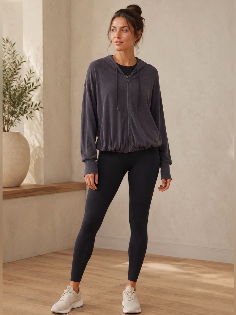 Athleta Charcoal Black Full-Zip Hooded Jacket